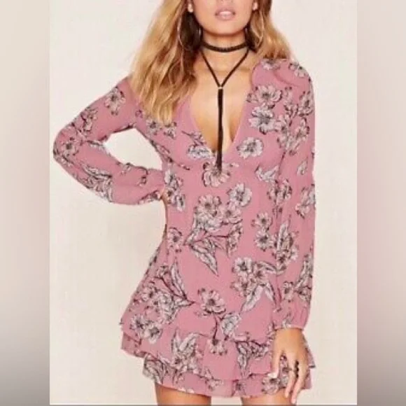 Forever 21 long sleeve pink floral boho mini dress medium - Picture 6 of 6